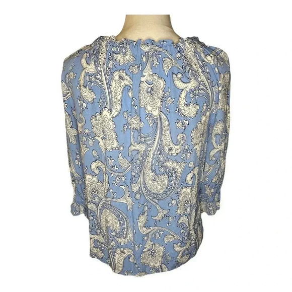 Talbots Women’s XS Blue Popover Paisley 3/4‎ Poet Sleeve Top - Picture 3 of 5